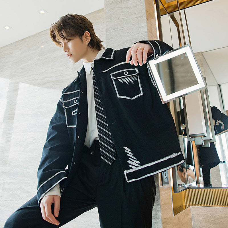 Sicilian men's spring ins wind denim jacket male Korean version of the trend loose tide brand men's printed jacket