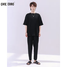 Load image into Gallery viewer, Sicilian men&#39;s knitted short-sleeved t-shirt men&#39;s summer thin loose casual ins men&#39;s simple striped t-shirt
