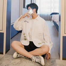 Load image into Gallery viewer, Sicilian men&#39;s letter printed white shirt men&#39;s Korean style trendy handsome loose men&#39;s thin white shirt
