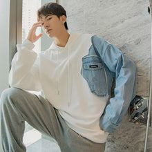 Load image into Gallery viewer, Sicilian men&#39;s autumn men&#39;s Korean style jacket loose white denim stitching hooded sweater men&#39;s trend

