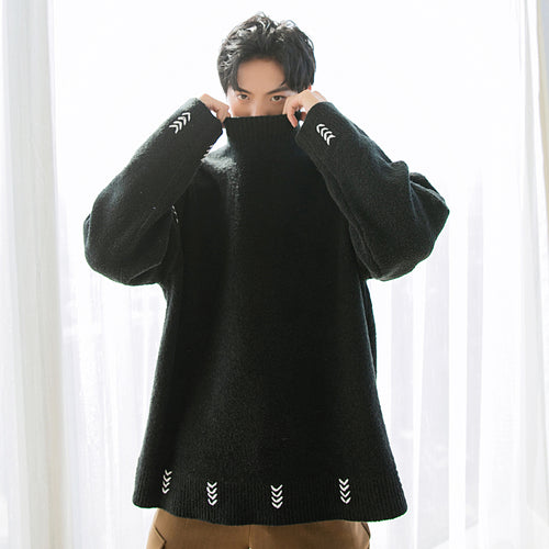 Sicilian men's winter new high-neck sweater open-thread loose bottoming sweater male Korean version handsome all-match
