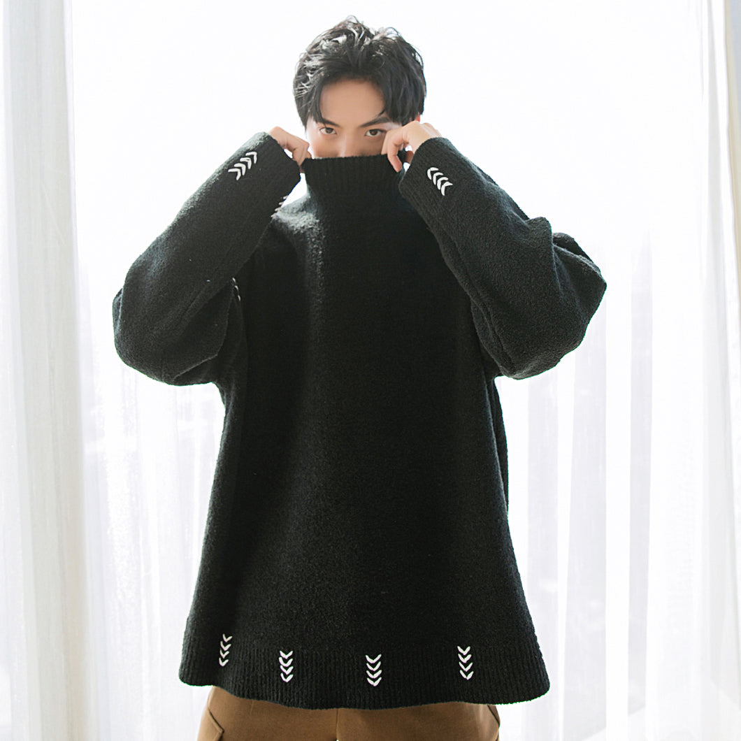 Sicilian men's winter new high-neck sweater open-thread loose bottoming sweater male Korean version handsome all-match