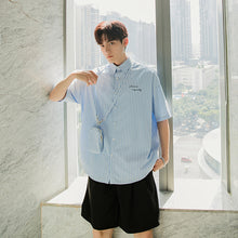 Load image into Gallery viewer, Sicilian men&#39;s assembly shoulder bag high-end blue and white striped shirt male Korean version of the trend of loose men&#39;s short-sleeved shirt
