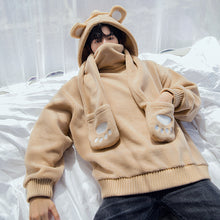 Load image into Gallery viewer, Sicilian men&#39;s winter lazy style cute bear ear tops men with cute scarf detachable hooded sweater
