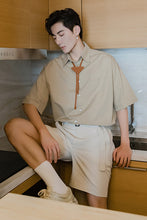 Load image into Gallery viewer, Sicilian men&#39;s college style tie shirt male Korean style trend five-point sleeve loose boys short-sleeved shirt
