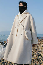 Load image into Gallery viewer, Sicilian men&#39;s winter new suit collar mid-length woolen coat with bag Korean style trendy handsome jacket
