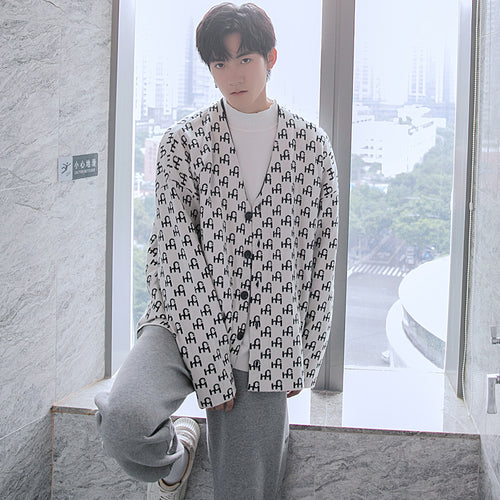 Sicilian men's loose-fitting two-sided V-neck sweater outer wear autumn casual men's sweater cardigan jacket trend