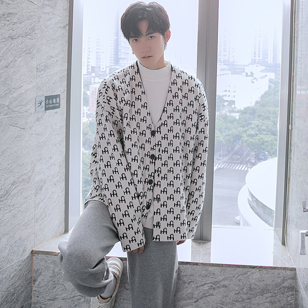 Sicilian men's loose-fitting two-sided V-neck sweater outer wear autumn casual men's sweater cardigan jacket trend