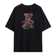 Load image into Gallery viewer, Sicilian men&#39;s embroidery flower round neck short-sleeved t-shirt men&#39;s summer casual men&#39;s creative bear loose top
