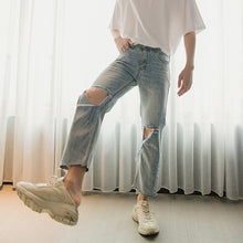 Load image into Gallery viewer, Sicilian Men&#39;s Fall Loose Straight Casual Pants Men&#39;s Korean Style Trend Men&#39;s Blue Ripped Jeans
