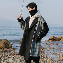 Load image into Gallery viewer, Sicilian men&#39;s winter new mid-length suit collar woolen coat contrast stitching Korean plaid jacket men
