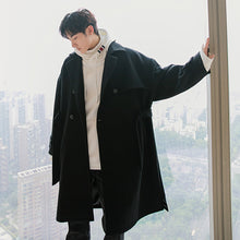 Load image into Gallery viewer, Sicilian men&#39;s winter new suit collar mid-length woolen coat Korean loose casual black jacket men
