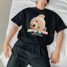 Load image into Gallery viewer, Sicilian men&#39;s clothing Hong Kong style short-sleeved men&#39;s tide brand trend loose five-point sleeve men&#39;s bear print white t-shirt
