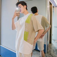 Load image into Gallery viewer, Sicilian men&#39;s clothing Hong Kong style stitching short-sleeved men&#39;s tide brand trend loose half-sleeved boys design sense white t-shirt
