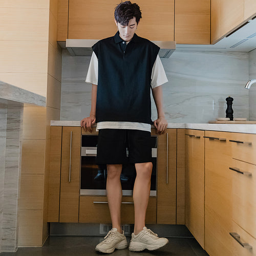Sicilian men's summer thin sleeveless waistcoat vest shorts two-piece trend boys casual suit men