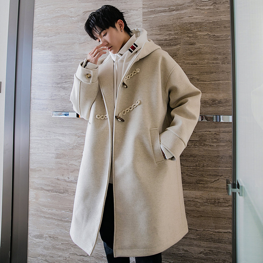 Sicilian men's winter new mid-length horn buckle woolen coat loose handsome casual hooded jacket men 4495150820544 4495150820546 4495150820547