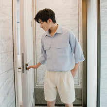 Load image into Gallery viewer, Sicilian men&#39;s summer thin three-quarter sleeve white shirt male Korean version of the trend loose men&#39;s white short-sleeved shirt
