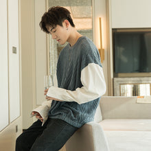 Load image into Gallery viewer, Sicilian men&#39;s Korean version of the trend of men&#39;s loose inner base shirt stitching fake two-piece sweater men autumn
