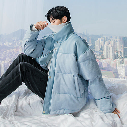 Sicilian men's winter new stand-up collar cotton coat contrast stitching bread clothes loose trend handsome men's jacket