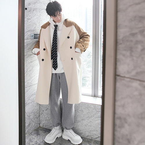 Sicilian men's autumn and winter new color matching jacket male handsome Korean style loose Hong Kong style long trench coat 2020 new