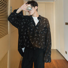 Load image into Gallery viewer, Sicilian men&#39;s spring flower shirt male Korean version of the trend handsome men&#39;s loose black long-sleeved shirt jacket
