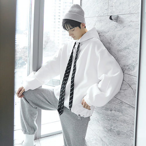 Sicilian men's spring and autumn models handsome trendy fashion white shirt tie casual college wind sweater men's hood