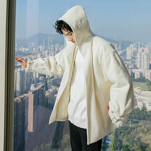 Sicilian men's winter new thick short woolen coat men's trend loose handsome all-match hooded jacket