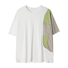 Load image into Gallery viewer, Sicilian men&#39;s clothing Hong Kong style stitching short-sleeved men&#39;s tide brand trend loose half-sleeved boys design sense white t-shirt
