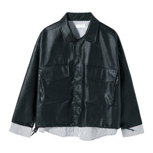 Load image into Gallery viewer, Sicilian men&#39;s autumn stitching fake two-piece black jacket male Korean version of the trend loose men&#39;s handsome leather jacket
