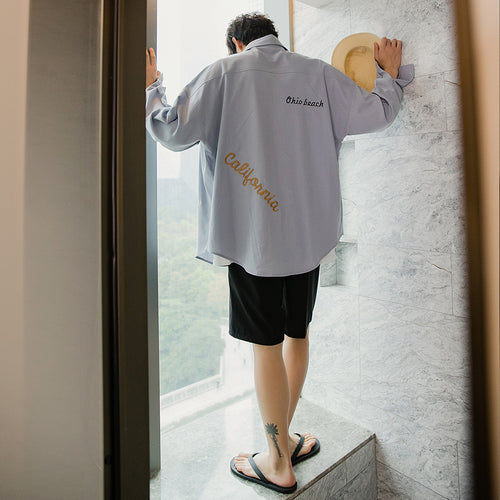 Sicilian men's embroidered shirt men's Korean version of the trend of handsome men's casual loose long-sleeved shirt jacket