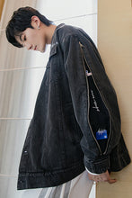 Load image into Gallery viewer, Sicilian men&#39;s spring new lapel denim jacket zipper embroidery Korean trend loose handsome jacket men

