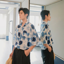 Load image into Gallery viewer, Sicilian men&#39;s summer tie-dye short-sleeved shirt male Korean style trendy handsome loose men&#39;s five-point sleeve shirt

