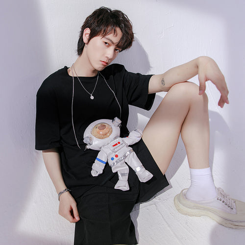 Sicilian men's round neck short-sleeved t-shirt men's summer casual ins trend men's space bear loose t-shirt