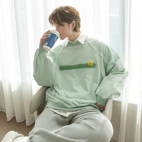 Sicilian men's clothing trend letter printing tide ins reverse wear round neck sweater men's loose design shirt