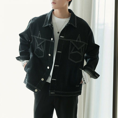 Sicilian men's denim jacket male Korean version of the trend loose handsome casual open-line lapel jacket