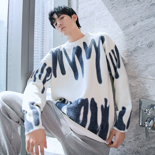 Sicilian men's 2020 new autumn pullover college style sweater men's loose long-sleeved round neck graffiti sweater