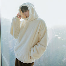 Load image into Gallery viewer, Sicilian men&#39;s winter new rabbit fur hooded sweater back design sense wings loose thick warm top
