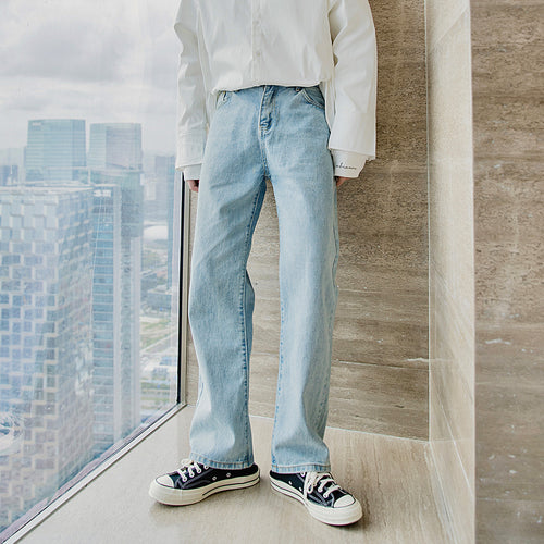 Sicilian men's casual pants men's Korean style trendy men's trousers loose straight light blue jeans