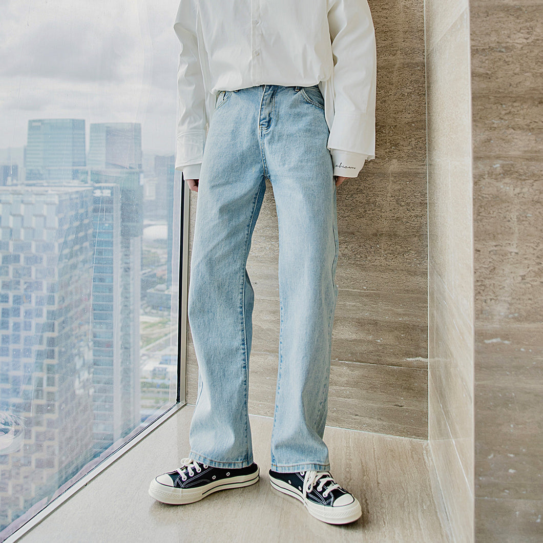 Sicilian men's casual pants men's Korean style trendy men's trousers loose straight light blue jeans