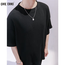 Load image into Gallery viewer, Sicilian men&#39;s knitted short-sleeved t-shirt men&#39;s summer thin loose casual ins men&#39;s simple striped t-shirt
