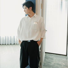 Load image into Gallery viewer, Sicilian men&#39;s summer cotton and linen short-sleeved white shirt men&#39;s trendy brand trend loose men&#39;s three-quarter sleeve white shirt
