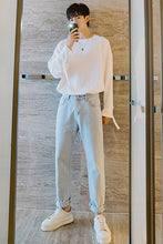 Load image into Gallery viewer, Sicilian men&#39;s autumn light-colored pants male Korean version of the trend of all-match trousers loose straight light blue jeans
