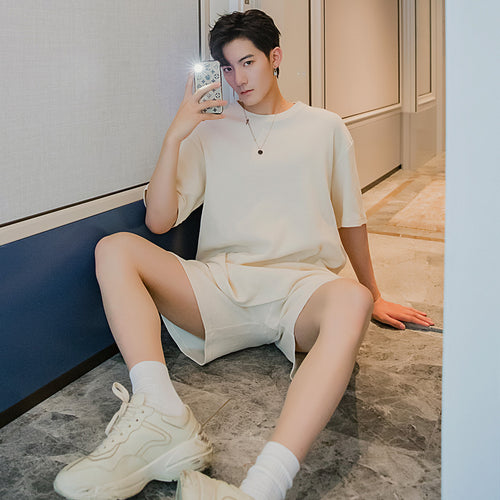 Sicilian men's summer thin knit short-sleeved t-shirt shorts two-piece men's loose casual suit men