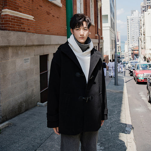 【Spot quick delivery】Horn button woolen coat men's Korean style trendy men's casual jacket men's winter