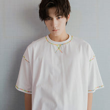 Load image into Gallery viewer, Sicilian men&#39;s wear black short-sleeved men&#39;s trendy brand trend loose half-sleeved open-line five-point sleeve t-shirt in spring
