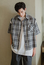 Load image into Gallery viewer, Sicilian men&#39;s summer thin stitching plaid shirt men&#39;s Korean version of the trend of loose vest shirt two-piece
