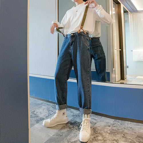 Sicilian Men's Spring Dark Blue Straight Overalls Men's Trendy Korean Fashion Casual Jeans Men's Loose