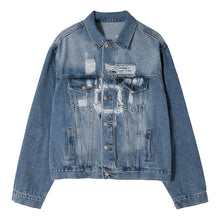 Load image into Gallery viewer, Sicilian men&#39;s blue ripped denim jacket male Korean version of the trend loose lapel men&#39;s casual spring and autumn jacket
