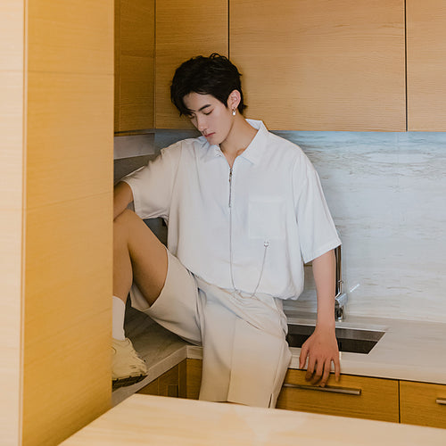 Sicilian men's summer thin white short-sleeved shirt male Korean version of the trend loose men's white shirt