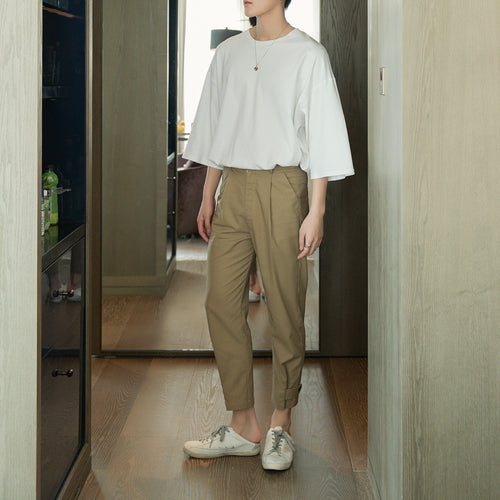 Sicilian men's spring cotton and linen pants men's Korean version of the trend of men's loose nine-point trousers casual suit pants